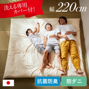 敷布団 ファミリーサイズ 日本製 3人用 220x200cm カリフォルニアキングサイズ 洗える 敷き布団カバー付き 防ダニ 抗菌 防臭 家族 ワイド