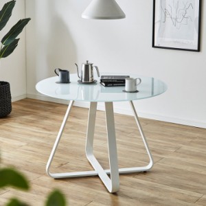 円形 ダイニングテーブル 幅100cm Lily(リリィ) 100ラウンドガラステーブル テーブル単品 丸テーブル 円形テーブル ミーティングテーブル