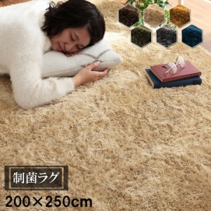 【制菌加工/すべり止め付き】シャギーラグ ルフォン 200x250cm 約3畳 6色対応 ラグ カーペット ラグマット シャギー オールシーズン 洗え