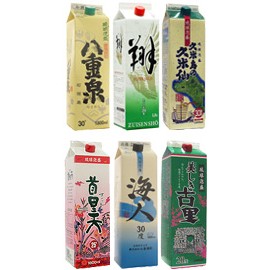 泡盛 紙パック(20度・25度・30度)×6本セット [泡盛セット 泡盛パック / 飲み比べ / 八重泉 翔 久米島の久米仙 首里天 海人 古里マイルド