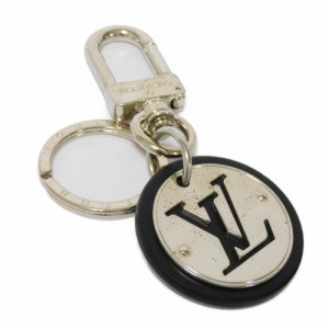 【中古】       ルイ・ヴィトン LV カット サークル キーホルダー シグネチャー ブラック 旧型 キーリング バッグチャーム LVロゴ    ノ