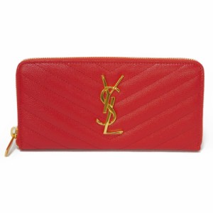 【中古】       サンローランパリ モノグラム フルジップウォレット 長財布 キルティング グレイパウダー レッド YSL    ルージュ 358094