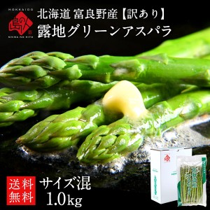 アスパラ 北海道 富良野産 グリーンアスパラガス サイズ混 1.0kg(露地栽培) 訳あり【送料無料】【産地直送】 アスパラガス 北海道 グルメ