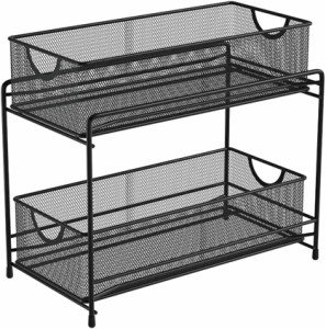 キッチンラック シンク下収納ラック メッシュラック スライドラック 調味料入れ 洗面台下収納 卓上整理ラック 2段式 (ブラック)