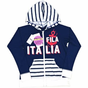 ラッシュガード キッズ 送料無料 長袖 水着 フルジップ FILA ITALIA フード付き ネイビー ツートン 130/140/150cm (s13489-1)