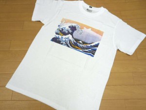 Tシャツ 葛飾北斎 冨嶽三十六景 波 富士 浮世絵 白 半袖ティーシャツ 漢字 和風 和柄 お土産 M〜LL (m07393)