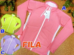 ラッシュガード レディース 送料無料 長袖 水着 M/L/LL FILA フィラ ブランド 女性用 メッシュ 蛍光カラー ピンク/黄/紫  (ys005)