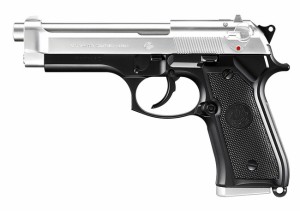 東京マルイ　エアコッキングハンドガン　M92F　スライドシルバー　ステンレスタイプ　10才以上用ポップアップ