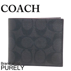 コーチ F25519 COACH 財布 折りたたみ財布 メンズ アウトレット PVCコーティングキャンバス×レザー シグネチャー 二つ折り ウォレット F