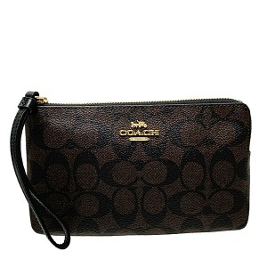 コーチ COACH バック アクセサリーポーチ レディース アウトレット PUレザー シグネチャー リストレット ラージ 6648 IMAA8 ブラウン×