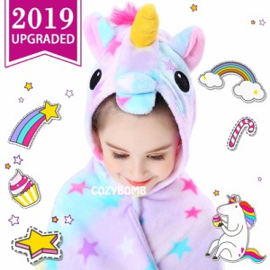 CozyBomB レインボーユニコーンブランケット フード付 CozyBomB Rainbow Unicorn Blanket for Girls - Wearable Fleece Soft Throw Blank