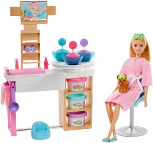 バービー 人形  フェイスマスク スパ プレイセット 美容 サロン  Barbie Face Mask Spa Day Playset with Blonde Barbie Doll, Puppy, 3 