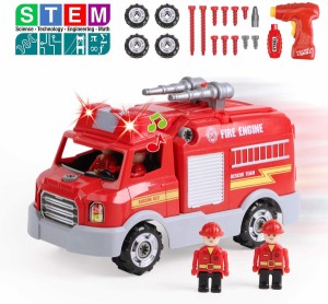 REMOKING 車おもちゃ 組み立ておもちゃ 消防車おもちゃ DIY 車セット おもちゃ 男の子 子供玩具 知育 おもちゃ おもちゃ 女の子 サウンド