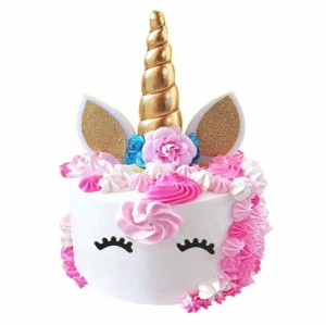 ユニコーン ケーキ飾りセット 手作り デコレーション お誕生日 結婚式 パーティ [並行輸入品] Unicorn Cake Topper with Eyelashes