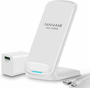  ワイヤレス急速充電器 NANAMI (QC3.0 急速充電器付き) USB Type-C端子 置くだけ充電器 セット (Qi/PSE認証済み) iPhone 13/13 Pro/13 Mi