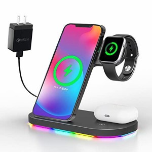 ワイヤレス充電器 急速3IN1充電器 置くだけ充電 iPhone13/iPhone12/Galaxy20などQiスマホ機種全対応Apple Watch 2/3/4/5/6/SE Airpods2/3