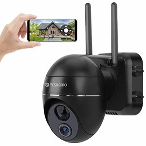 防犯カメラ 最新ドーム型PTZカメラ YESKAMO 防犯カメラ 屋外 WiFi 1080P 360°広角撮影 15000mAh大容量 電池式 監視カメラ 双方向通話 録