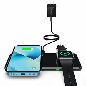 Hinyx ワイヤレス充電器 2in1 アップルウォッチ充電器 急速充電15W/10W/7.5W/5W出力iPhone14/13/12/11シリーズ/Samsung/Galaxy/AirPods 