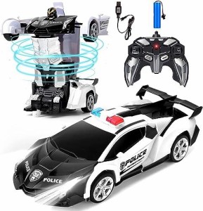 Huang Yem ラジコンカー 車おもちゃ スタントカー 警察車 充電式 リモコン RCカー モデルカー 2.4GHz LED搭載 360度回転 こども向け 子供