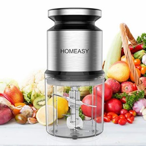 HOMEASY フードプロセッサー 1台4役（刻む/混ぜる/潰す/砕く） 600ML フードチョッパー ステンレス4枚刃 300Wハイパワー 省スペース 調理