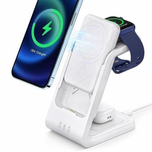 RORRY ワイヤレス充電器 3in1 モバイルバッテリー magsafe対応 15W コンパチブル apple watch 充電器 iphone 同時充電 充電スタンド 5000