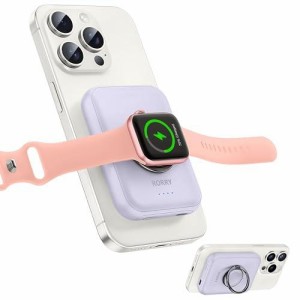 RORRY 【業界進化！magsafe対応モバイルバッテリー・スマホリング＆スタンド機能付】For Apple Watch充電器 ワイヤレス充電 5000mAh iPho