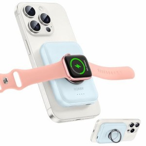 RORRY 【業界進化・For Magsafeモバイルバッテリー・スマホリング・スタンド機能付】For Apple Watch充電器 ワイヤレス充電 5000mAh iPho