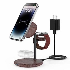 3in1 mag-safe充電器 ワイヤレス充電器 マグネット スタンド iPhone/iWatch/Airpods同時充電 15W Watch 充電器 スタンド 置くだけ充電 QC