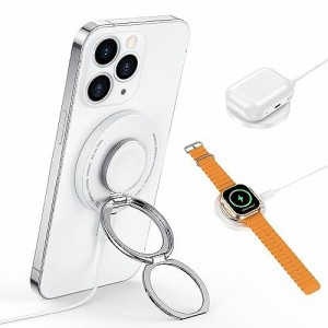 RORRY[新登場・革新的な２段式・3IN1ワイヤレス充電器]For apple watch充電器 magsafe充電器 両面同時充電 magsafeリング・スタンド機能 