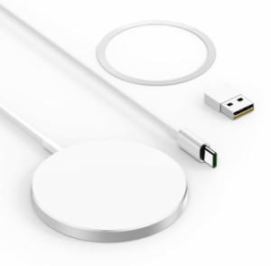 THREEKEY iPhone 15 用 マグネット式 ワイヤレス充電器 Magsafe対応 ワイヤレス充電器 磁気増強リング付き USB/Type-Cポートに対応 金属