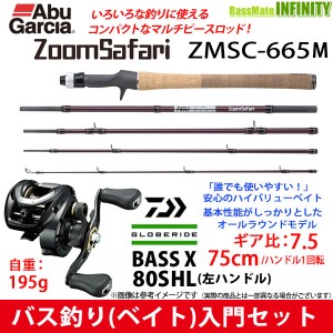 【ナイロン12lb糸付き】【バス釣り入門セット】●Abu　ズームサファリ ZMSC-665M＋ダイワ　バスエックス 80SHL左 