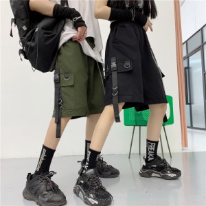 ハーフパンツ レディース カーゴパンツ パンツ ショートパンツ ボトムス 黒 ストリート系 ダンス 衣装 ヒップホップ HIPHOP ガールズ 韓