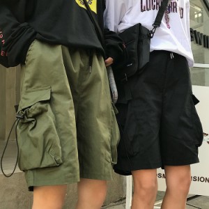 ショートパンツ レディース ハーフパンツ カーゴ パンツ ショート ボトムス 黒 ブラック 短パン 韓国ファッション おしゃれ かっこいい 