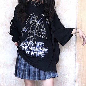 Tシャツ レディース ルーズ カットソー トップス 半袖 シャツ かわいい 学生 ゴシック 病みかわいい 春夏服 韓国スタイル 20代 10代 2次