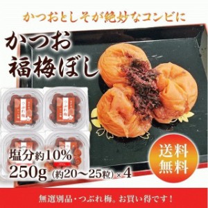 【送料無料】梅干し　かつお梅　つぶれ梅4パックセット　数量限定 塩分約10％　福井県産紅映梅　（約20粒〜25粒/1P）　福梅ぼし　食品 お