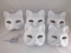 白 きつね キツネ 狐 お面 お得な5枚セット ホワイトマスク/動物 アニマルマスク ハロウィン 仮装 コスプレ道具 DIY 手作り 覆面 マスク 