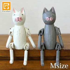 木彫りのお座り猫(M) 猫グッズ 雑貨 プレゼント 猫雑貨 パペット人形 バリ猫 置物