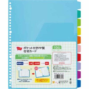 透明ポケット付き PP製 仕切カード A4 1組 (10色・10山) 30穴 ファイル用インデックス 書類 整理 管理 カウネット 送料無料