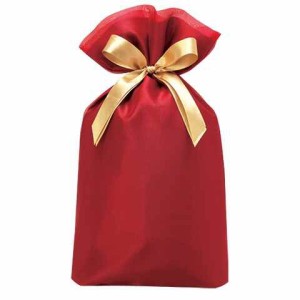 ラッピングバッグ ギフト袋 オーガンジー 巾着バッグ L ワインレッド 包む ノーブル リボン付 プレゼント 送料無料