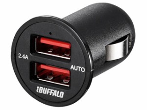 BUFFALO/バッファロー BSMPS2401P2BK(ブラック)　2.4A シガーソケット用USB急速充電器　2ポートタイプ