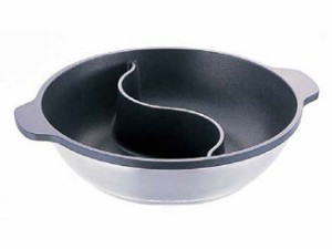 hokua 北陸アルミニウム IH対応 味めぐり２槽式（ノンステック加工） 30cm ※二色鍋、仕切り鍋、両食鍋、卓上鍋、火鍋