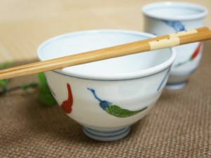錦唐辛子シリーズ うすかる♪あおい型大平ごはん茶碗 12ｃｍ軽量 美濃焼 和食器 日本製 