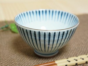 茶碗 ご飯茶碗 飯碗 美濃焼 11.5cm波紋十草(青)深丸中平
