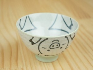 アニマルご飯茶碗♪かやめブタ グリーン美濃焼 日本製 飯碗 陶器 キッズ 子供用食器 