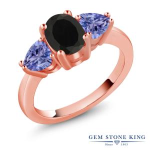 指輪 リング レディース 2.05カラット 天然 オニキス 天然石 タンザナイト シルバー925 ピンクゴールドコーティング 3連 大粒 スリースト