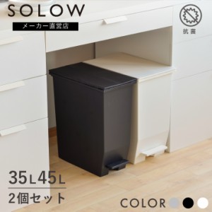  ゴミ箱 45リットル×35リットル SOLOW ペダルオープンツイン 2個セット おしゃれ 抗菌 分別  キッチン スリム カウンター下