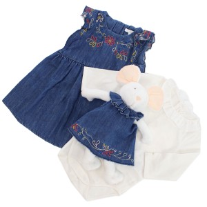 クロエ CHLOE  ベビー−ワンピース ブランド 3点セット ギフトセット  C9K219 Z10 DENIM BLUE ブルー系 kb-01 