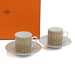 【新品】エルメス HERMES  雑貨　ブランド 26017　コーヒーC-S ペア グレー系　食器