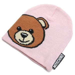 【新品】モスキーノ MOSCHINO  ベビー 帽子 ニット帽 ブランドロゴ HUX01L LHE18 50209 ピンク系 kb-01 bos 46 