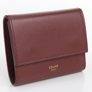 【中古】良品セリーヌ(CELINE) 三つ折り財布 スモールトリフォールドウォレット レザー ブラウン  ランク：A us-2